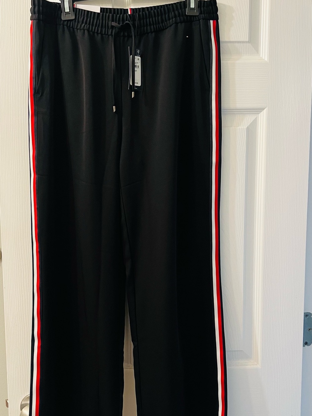 Tommy Hilfiger Black Sweatpants with Red & White Side Stripes